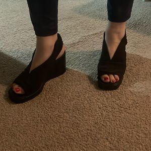 Very stylish dark brown wedge sandals